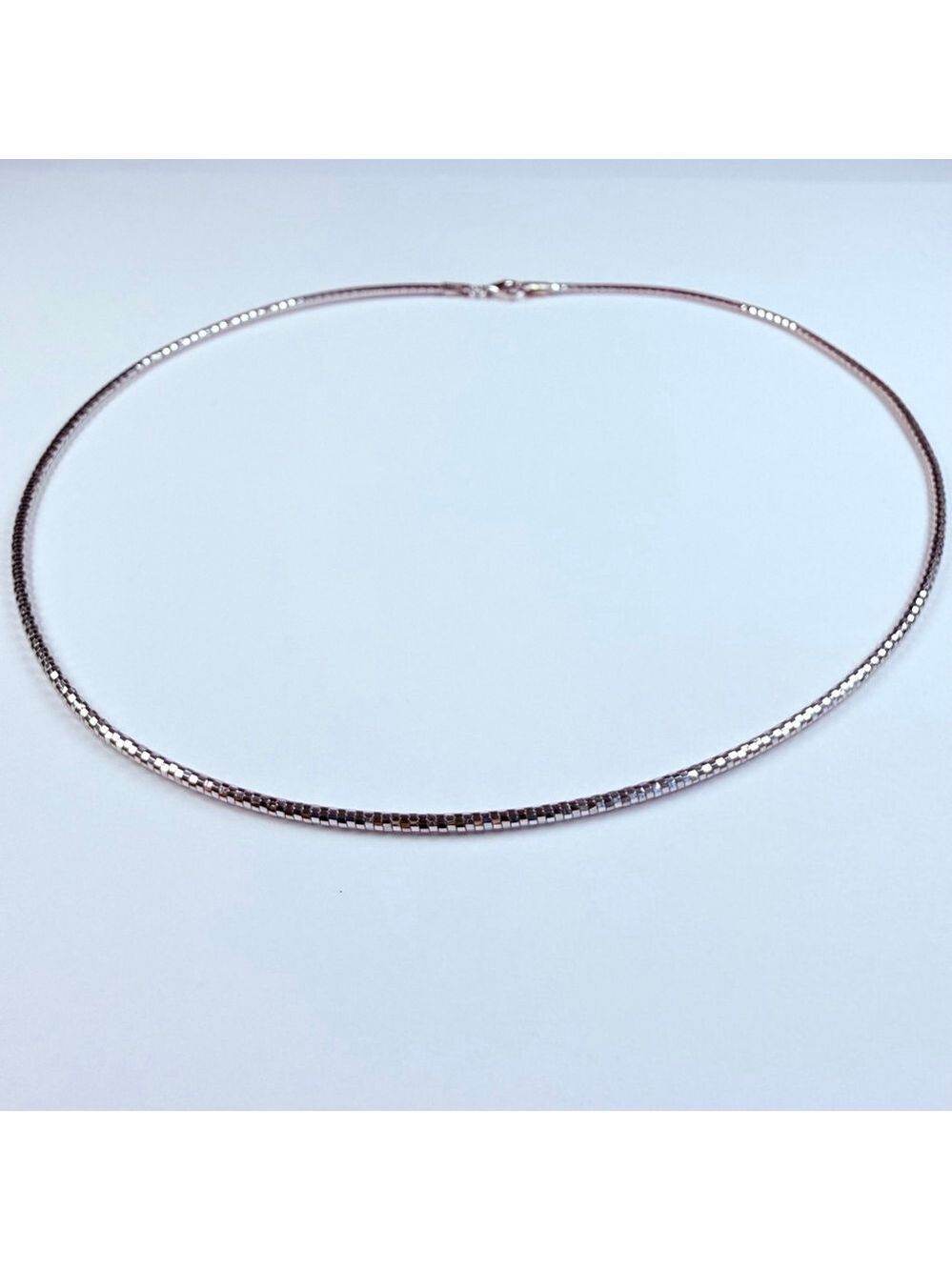 14K White Gold Balestra Fancy Faceted Omega Chain Collar Choker Necklace 15.5”